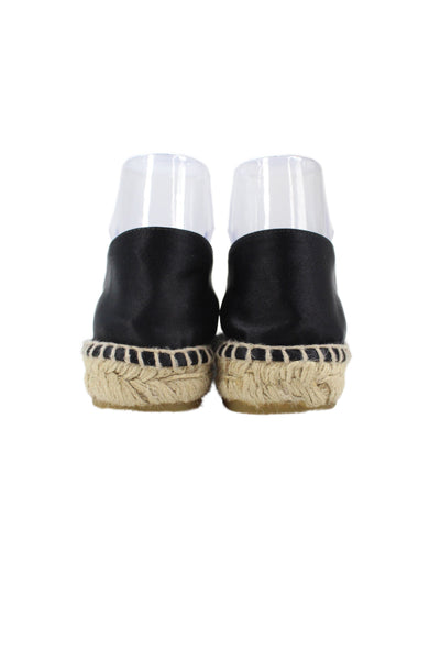 Chanel Womens Satin Logo Cap Toe Espadrille Flats Black Size 39 9