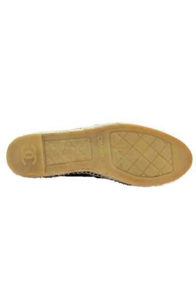 Chanel Womens Satin Logo Cap Toe Espadrille Flats Black Size 39 9