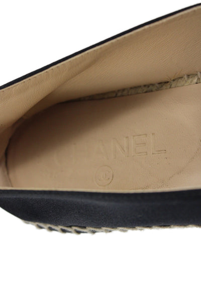 Chanel Womens Satin Logo Cap Toe Espadrille Flats Black Size 39 9