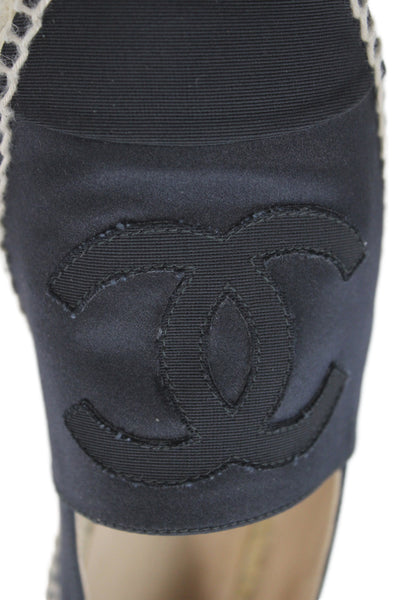 Chanel Womens Satin Logo Cap Toe Espadrille Flats Black Size 39 9