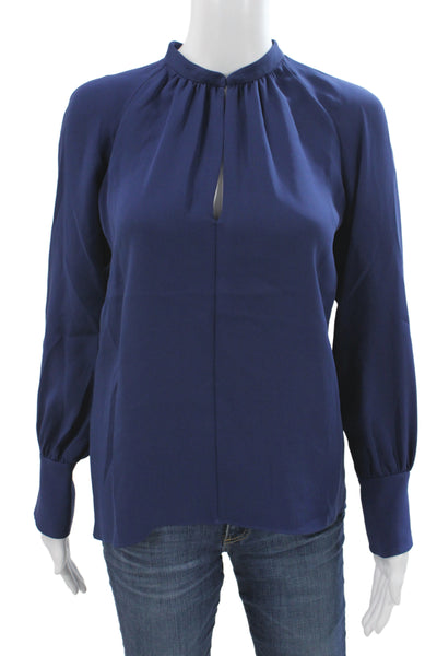 Derek Lam Women Silk High Neck Long Sleeve Basic Blouse Blue Size 0