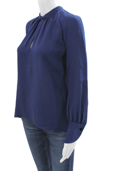 Derek Lam Women Silk High Neck Long Sleeve Basic Blouse Blue Size 0