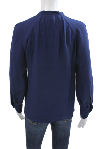 Derek Lam Women Silk High Neck Long Sleeve Basic Blouse Blue Size 0