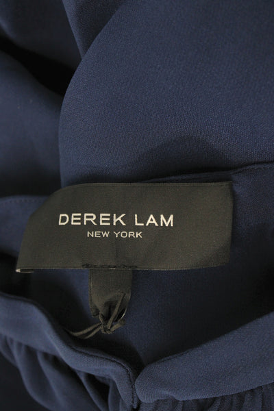 Derek Lam Women Silk High Neck Long Sleeve Basic Blouse Blue Size 0