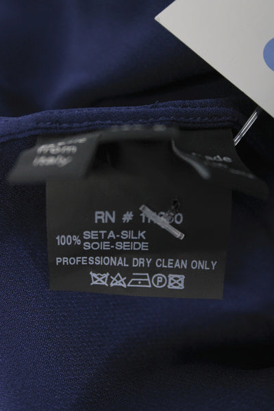 Derek Lam Women Silk High Neck Long Sleeve Basic Blouse Blue Size 0