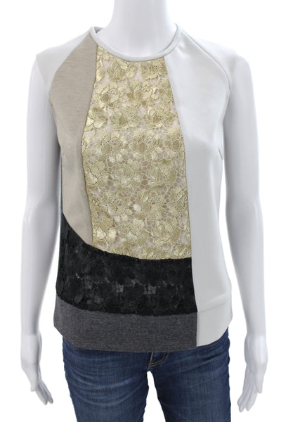 Derek Lam Womens Sleeveless Colorblock Acetate Zip Blouse Beige Size 0