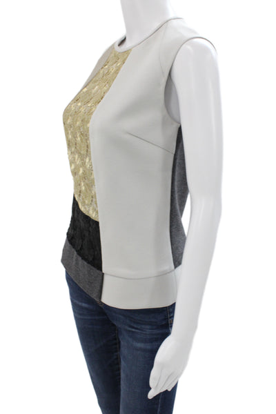 Derek Lam Womens Sleeveless Colorblock Acetate Zip Blouse Beige Size 0
