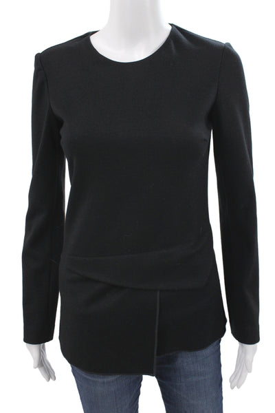Derek Lam Womens Black Basic Wool Zip Round Neck Long Sleeve Blouse Size 2