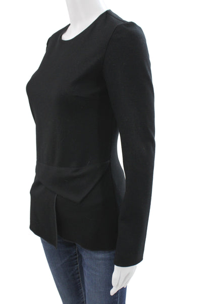 Derek Lam Womens Black Basic Wool Zip Round Neck Long Sleeve Blouse Size 2