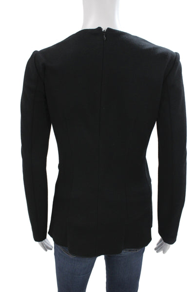 Derek Lam Womens Black Basic Wool Zip Round Neck Long Sleeve Blouse Size 2