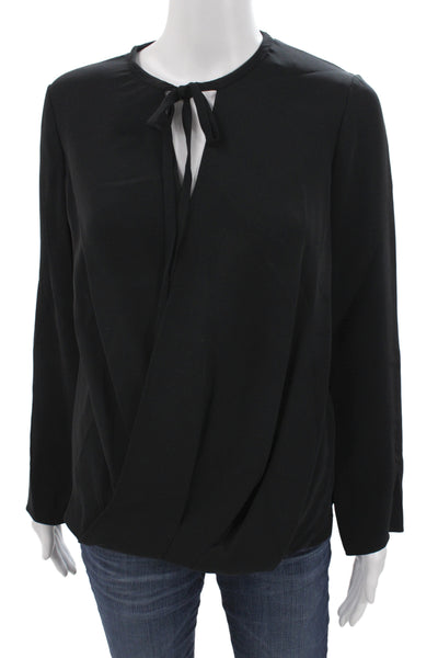 Derek Lam Womens Basic Silk Black Round Neck Long Sleeve Blouse Size 0