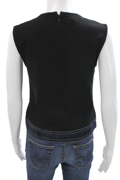 Derek Lam Women Basic Blue Calfskin Suede Tank Round Neck Zip Closure Size 2