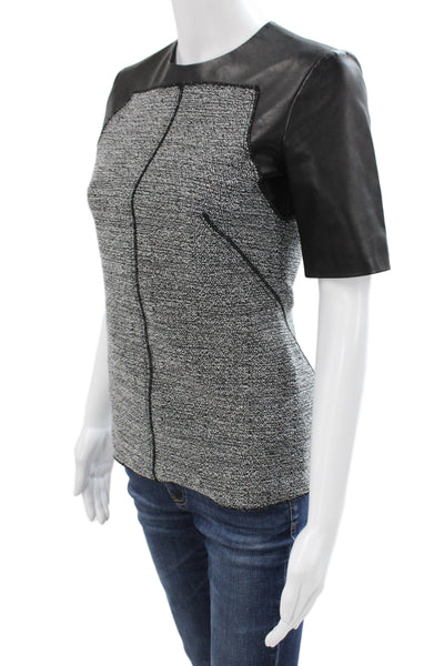 Proenza Schouler Women Black Basic Short Sleeve Blouse Zip Round Neck Size 2
