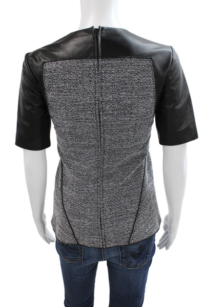 Proenza Schouler Women Black Basic Short Sleeve Blouse Zip Round Neck Size 2