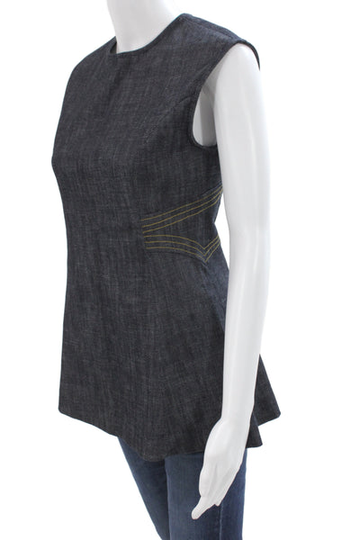 Derek Lam Womens Tunic Blouse Sleeveless Blue Round Neck Zip Cotton Size 2