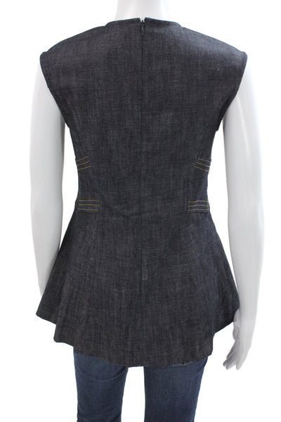 Derek Lam Womens Tunic Blouse Sleeveless Blue Round Neck Zip Cotton Size 2