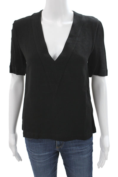 A.L.C. Women Basic Black V-Neck Viscose Short Sleeve T-Shirt Size 0