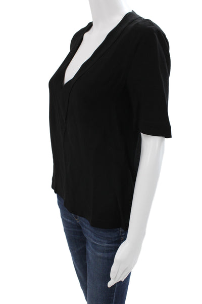 A.L.C. Women Basic Black V-Neck Viscose Short Sleeve T-Shirt Size 0
