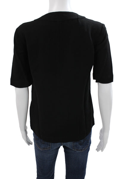 A.L.C. Women Basic Black V-Neck Viscose Short Sleeve T-Shirt Size 0