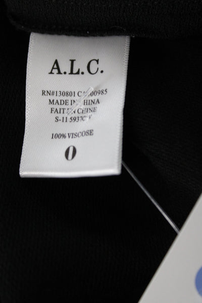 A.L.C. Women Basic Black V-Neck Viscose Short Sleeve T-Shirt Size 0