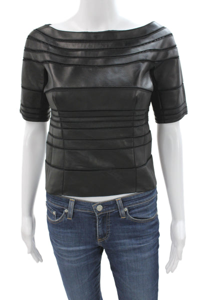 J. Mendel Womens Basic Black Short Sleeve Boat Neck Blouse Zip Acetate Size 2