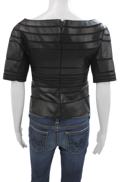 J. Mendel Womens Basic Black Short Sleeve Boat Neck Blouse Zip Acetate Size 2