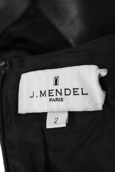 J. Mendel Womens Basic Black Short Sleeve Boat Neck Blouse Zip Acetate Size 2