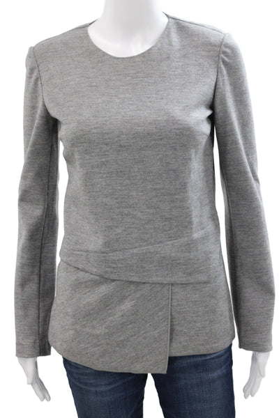 Derek Lam Women Jersey Blouse Gray Wool Zip Round Neck Long Sleeve Size 2