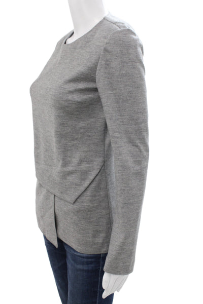 Derek Lam Women Jersey Blouse Gray Wool Zip Round Neck Long Sleeve Size 2