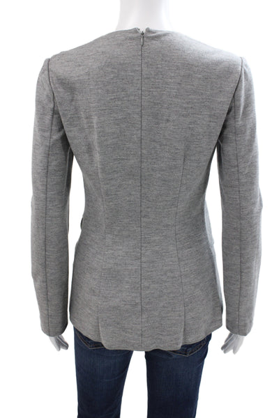 Derek Lam Women Jersey Blouse Gray Wool Zip Round Neck Long Sleeve Size 2