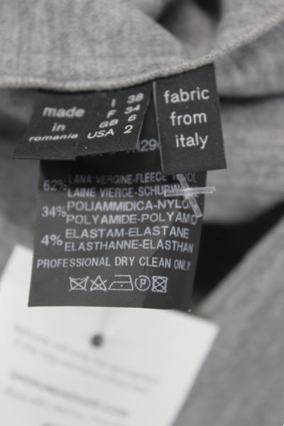Derek Lam Women Jersey Blouse Gray Wool Zip Round Neck Long Sleeve Size 2