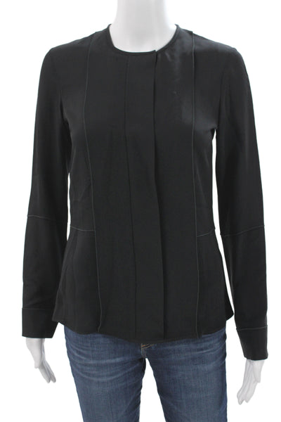 Derek Lam Women Black Silk Basic Blouse Long Sleeve Button Size 0