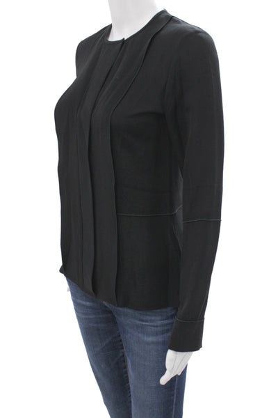 Derek Lam Women Black Silk Basic Blouse Long Sleeve Button Size 0