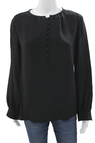 Derek Lam Women Basic Black Silk Round Neck Long Sleeve Blouse Size 2