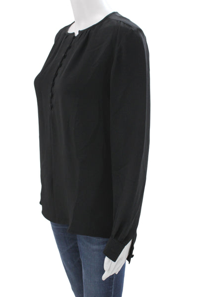 Derek Lam Women Basic Black Silk Round Neck Long Sleeve Blouse Size 2