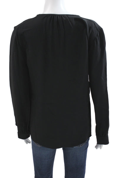 Derek Lam Women Basic Black Silk Round Neck Long Sleeve Blouse Size 2