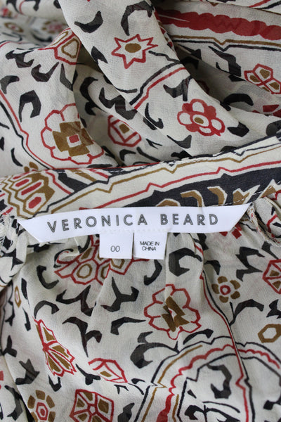 Veronica Beard Women Silk Paisley V-Neck Tunic Blouse Long Sleeve Beige Size 00