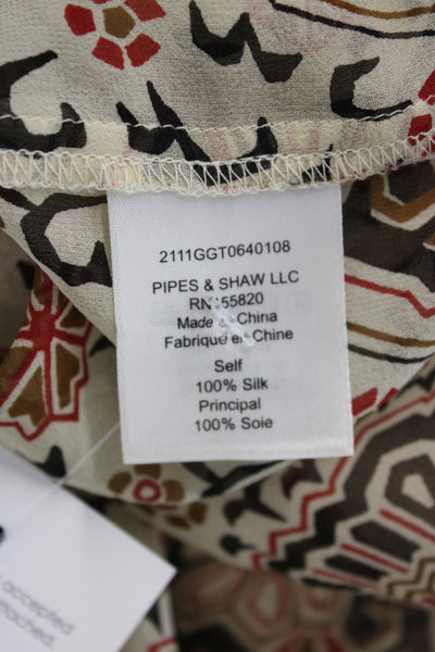 Veronica Beard Women Silk Paisley V-Neck Tunic Blouse Long Sleeve Beige Size 00