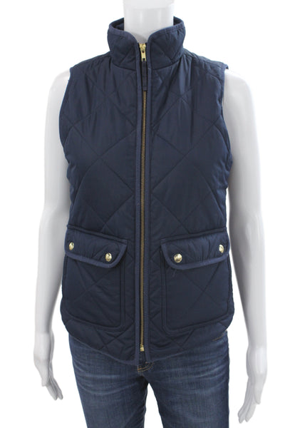 J Crew Women Quilted Check Polyester Zip Vest Blue Preppy Size 2XS