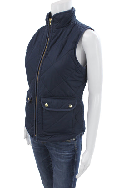 J Crew Women Quilted Check Polyester Zip Vest Blue Preppy Size 2XS