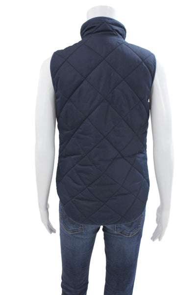 J Crew Women Quilted Check Polyester Zip Vest Blue Preppy Size 2XS