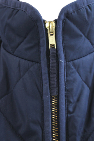 J Crew Women Quilted Check Polyester Zip Vest Blue Preppy Size 2XS