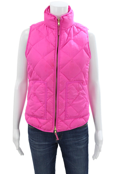 J Crew Women Pink Puffer Jacket Argyle Sleeveless Zip Polyester Size XS