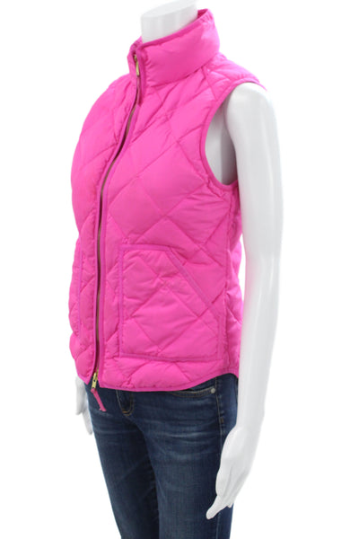 J Crew Women Pink Puffer Jacket Argyle Sleeveless Zip Polyester Size XS