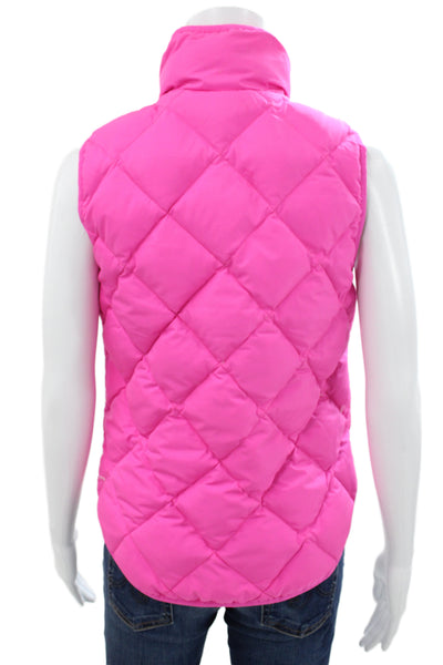 J Crew Women Pink Puffer Jacket Argyle Sleeveless Zip Polyester Size XS