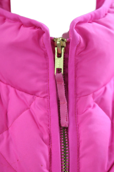 J Crew Women Pink Puffer Jacket Argyle Sleeveless Zip Polyester Size XS
