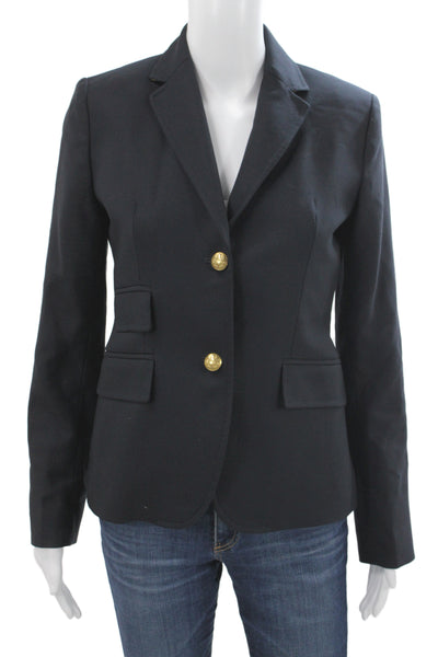 J Crew Women Black Wool Basic Jacket Button Long Sleeve Nautical Size 2