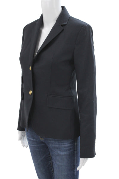 J Crew Women Black Wool Basic Jacket Button Long Sleeve Nautical Size 2