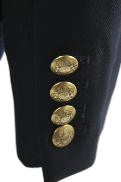 J Crew Women Black Wool Basic Jacket Button Long Sleeve Nautical Size 2