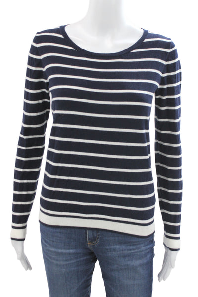 J Crew Women Pullover Sweater Blue Striped Scoop Neck Long Sleeve Size 2XS